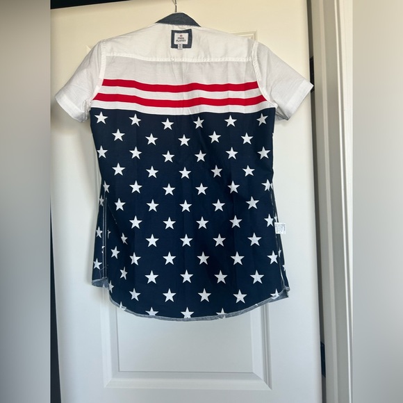 Free Planet  Mens White Button Front Shirt American Flag - Picture 10 of 15